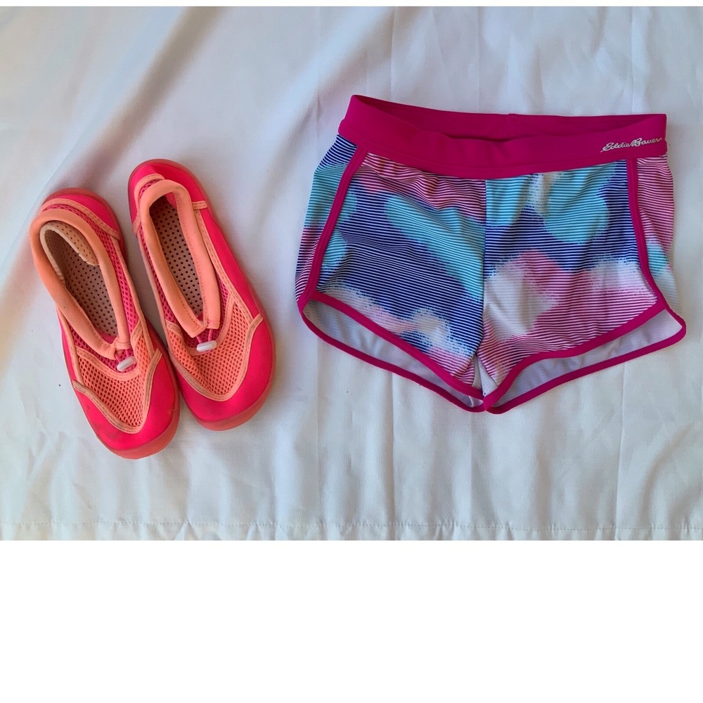 Eddie Bauer Swim Shorts Kids Striped Hot Pink Swimsuit S